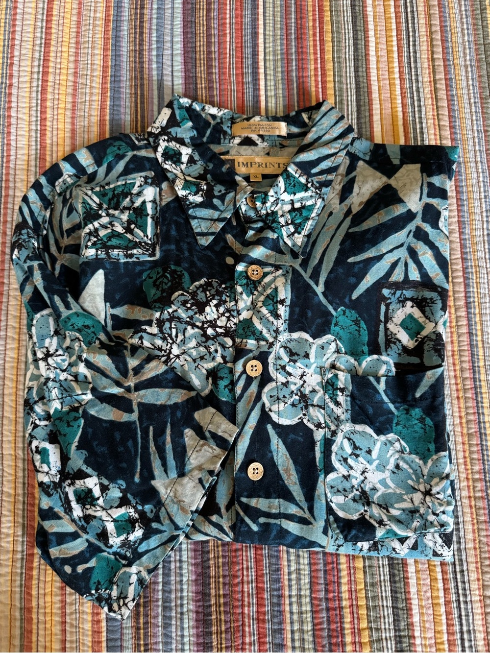 Imprints Men's XL Floral Hawaiian Button-Up Camp Shirt Blue White Short Sleeve